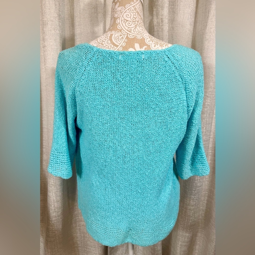 Lulu-B Turquoise Knit Cardigan Sweater Top Large 100%Cotton 3 Button Lightweight - Picture 4 of 5
